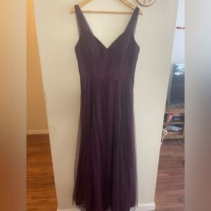 Watters Evening Dress in Plum/Eggplant (Style 06602)- V-Neck with Lace Detail